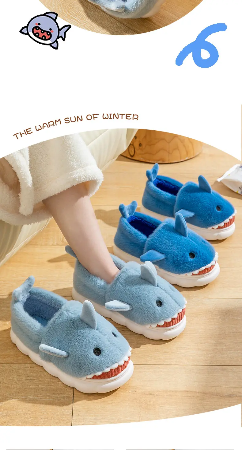 Shark Cotton Slippers Men's Winter Indoor Home Cute Warm Thickened Non-Slip Cross-Border Cotton Shoes for Couple Women — feature 9