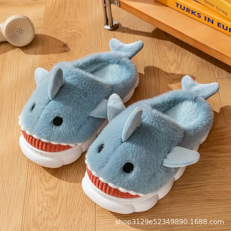 Shark Cotton Slippers Men's Winter Indoor Home Cute Warm Thickened Non-Slip Cross-Border Cotton Shoes for Couple Women