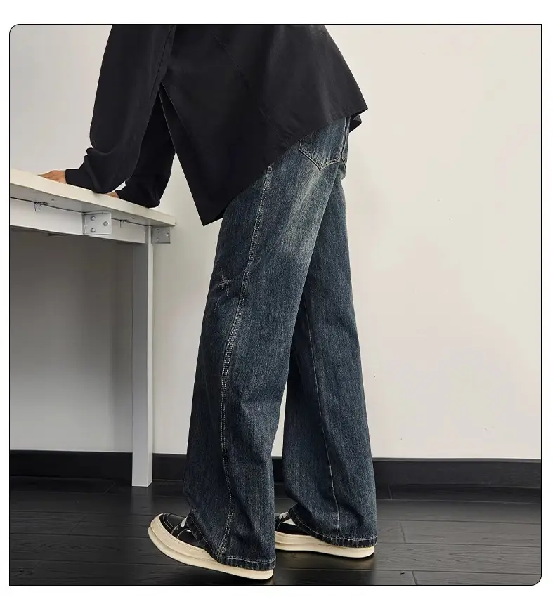Dark Blue Retro Wide Leg Jeans Men Spring Autumn — feature 10