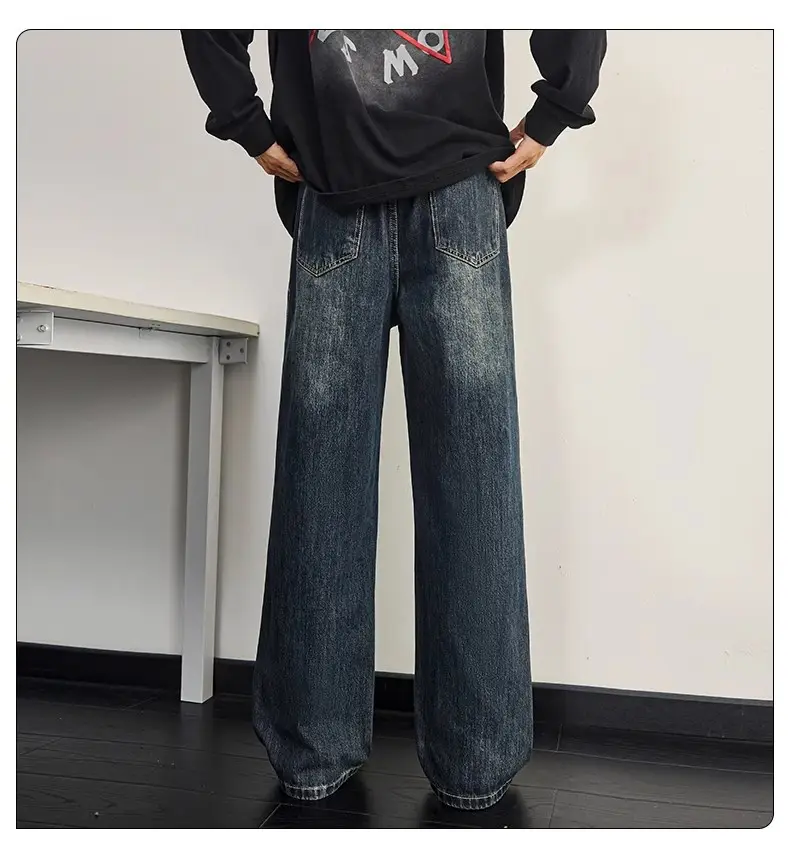 Dark Blue Retro Wide Leg Jeans Men Spring Autumn — feature 11