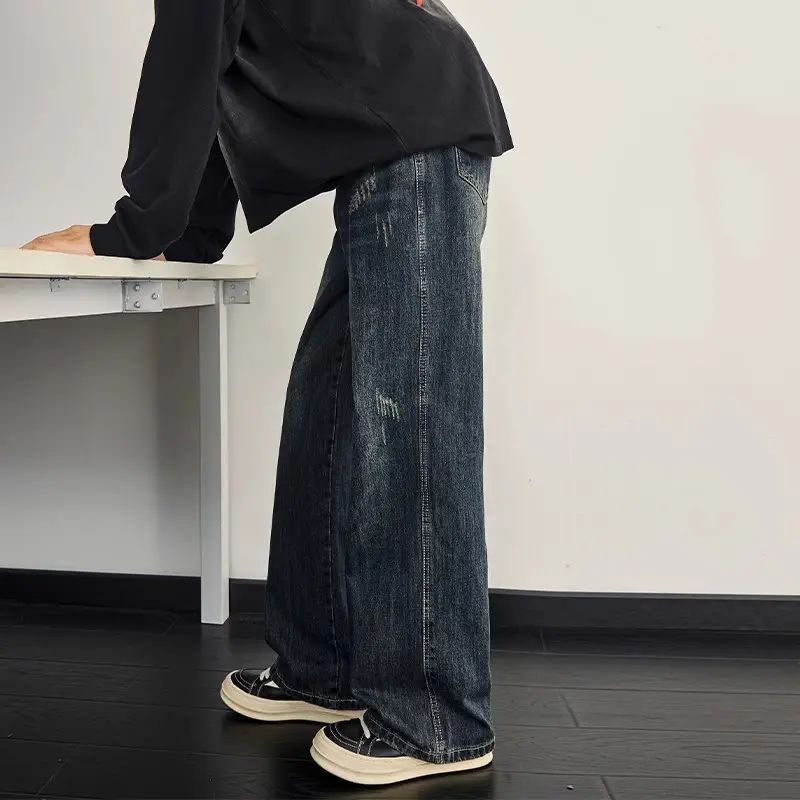 Dark Blue Retro Wide Leg Jeans Men Spring Autumn — feature 2