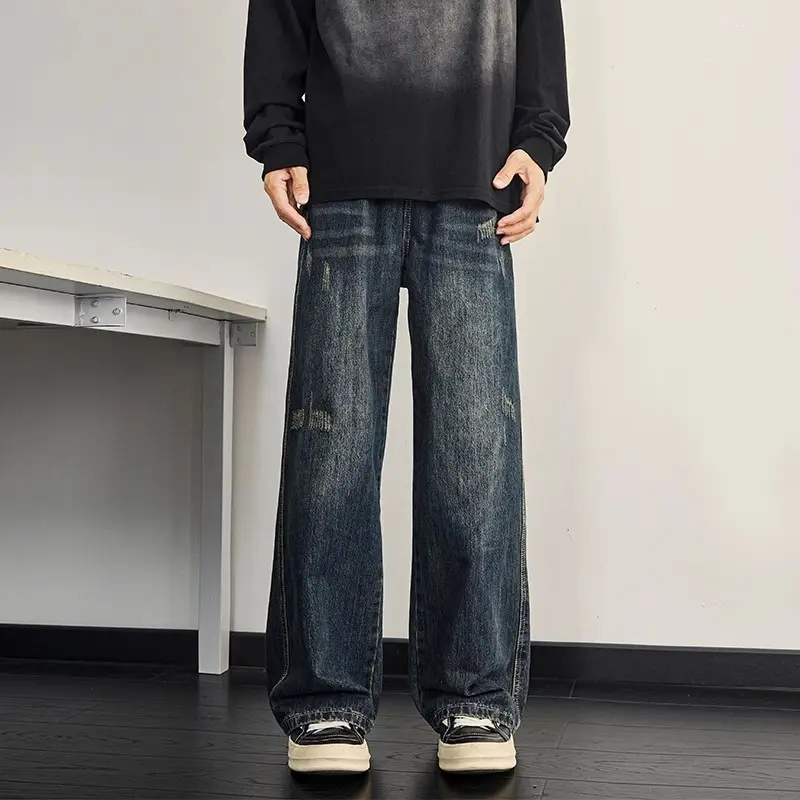 Dark Blue Retro Wide Leg Jeans Men Spring Autumn — feature 3