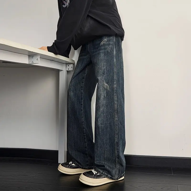 Dark Blue Retro Wide Leg Jeans Men Spring Autumn — feature 4
