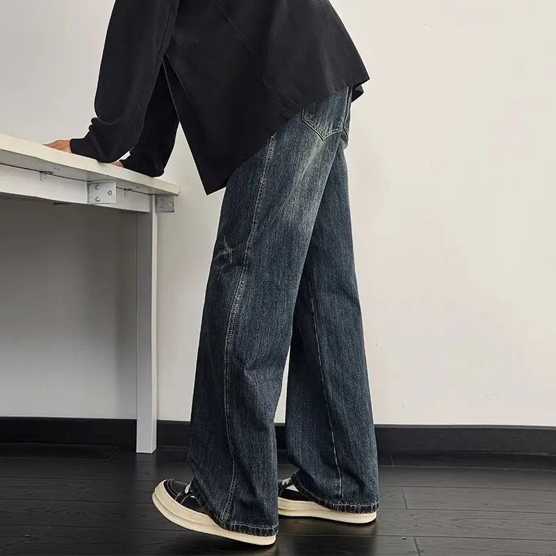 Dark Blue Retro Wide Leg Jeans Men Spring Autumn — feature 5