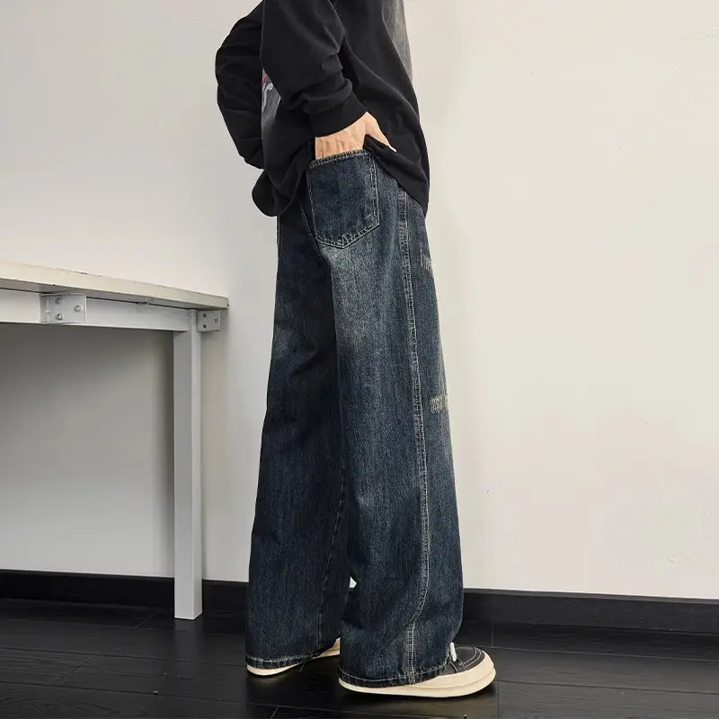 Dark Blue Retro Wide Leg Jeans Men Spring Autumn — feature 6
