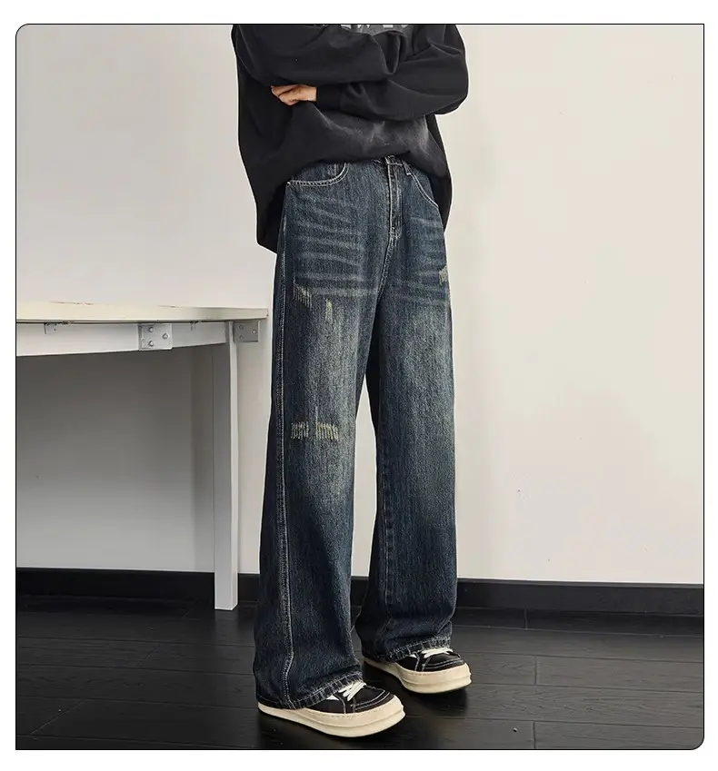 Dark Blue Retro Wide Leg Jeans Men Spring Autumn — feature 7