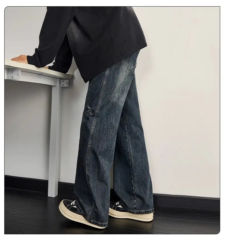 Dark Blue Retro Wide Leg Jeans Men Spring Autumn — feature 8