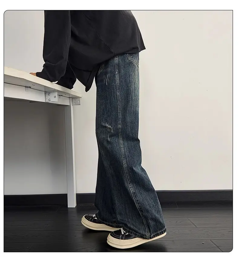 Dark Blue Retro Wide Leg Jeans Men Spring Autumn — feature 9