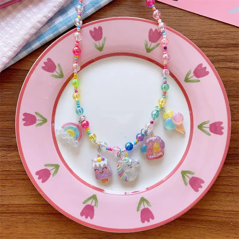 Korean Children's Cute Resin Color Cartoon Princess Necklace Girls' Early Spring Hanging Accessories 5 Accessories Necklace — feature 17