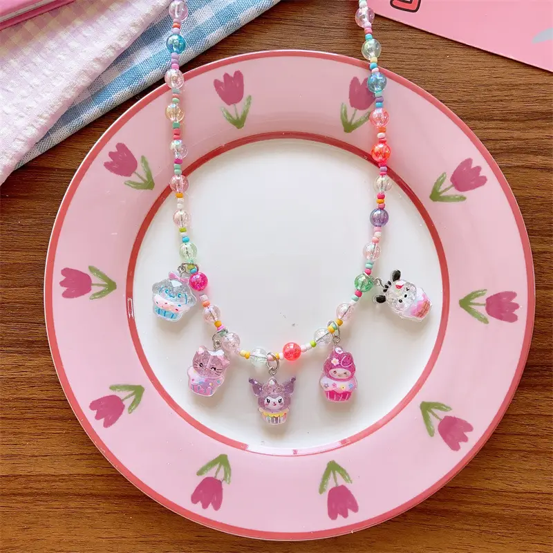 Korean Children's Cute Resin Color Cartoon Princess Necklace Girls' Early Spring Hanging Accessories 5 Accessories Necklace - Image 3