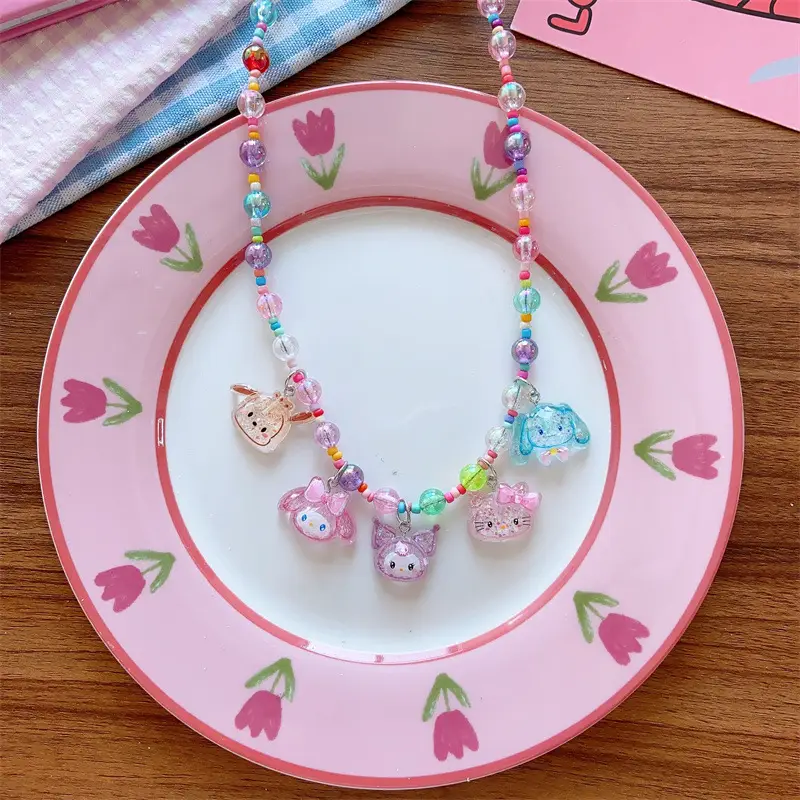 Korean Children's Cute Resin Color Cartoon Princess Necklace Girls' Early Spring Hanging Accessories 5 Accessories Necklace - Image 4