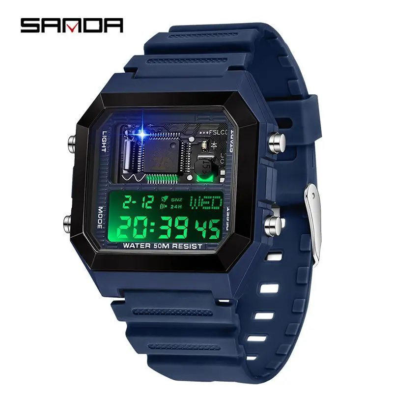 Men's Square Digital Water Resistant Watch Black - Image 11