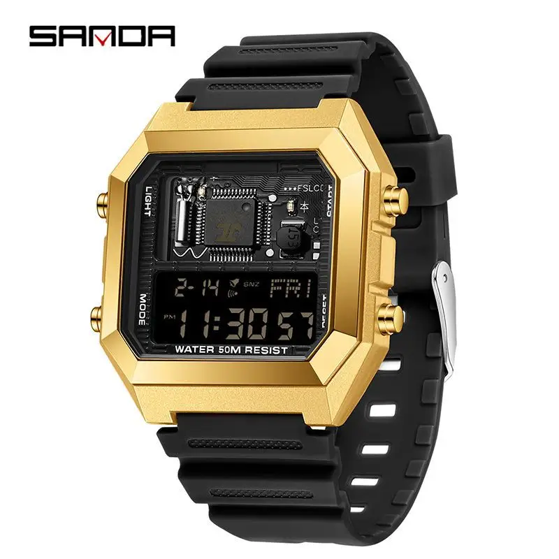 Men's Square Digital Water Resistant Watch Black - Image 3