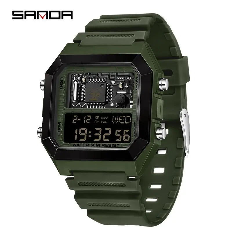 Men's Square Digital Water Resistant Watch Black - Image 6