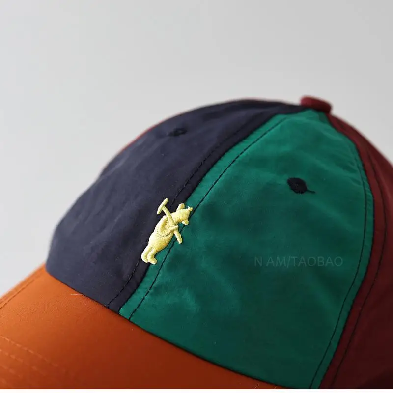 New Bear Embroidered Baseball Cap Dark Blue Green Orange
