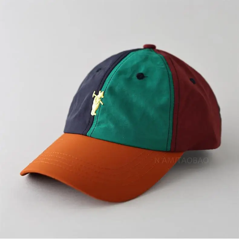 New Bear Embroidered Baseball Cap Dark Blue Green Orange — feature 2
