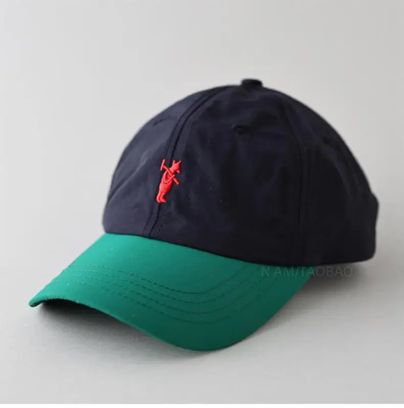New Bear Embroidered Baseball Cap Dark Blue Green Orange — feature 3