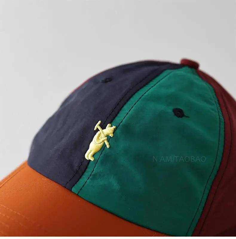 New Bear Embroidered Baseball Cap Dark Blue Green Orange — feature 9