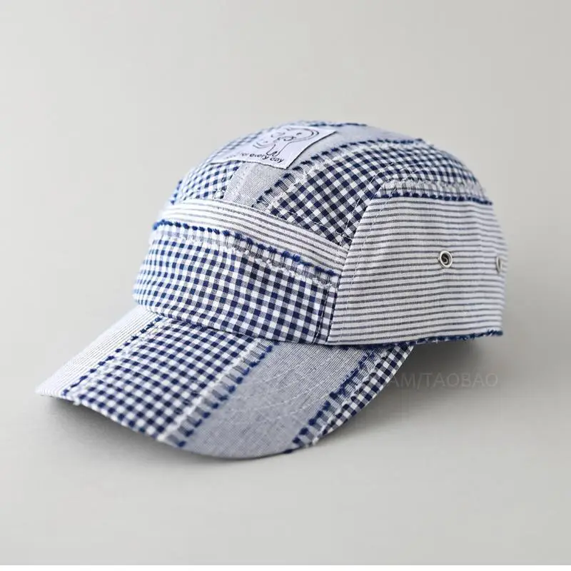 Japanese Plaid Baseball Cap Women Blue White
