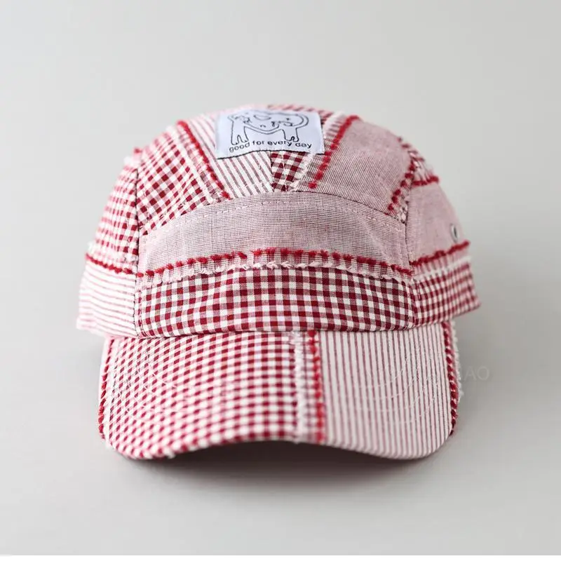 Japanese Plaid Baseball Cap Women Blue White