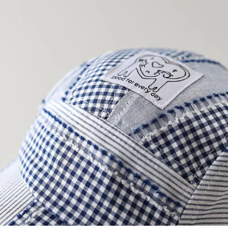 Japanese Plaid Baseball Cap Women Blue White
