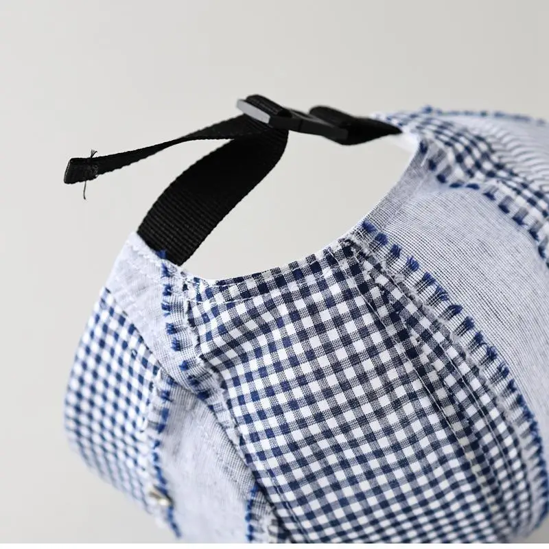 Japanese Plaid Baseball Cap Women Blue White