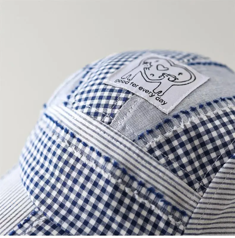 Japanese Plaid Baseball Cap Women Blue White — feature 11