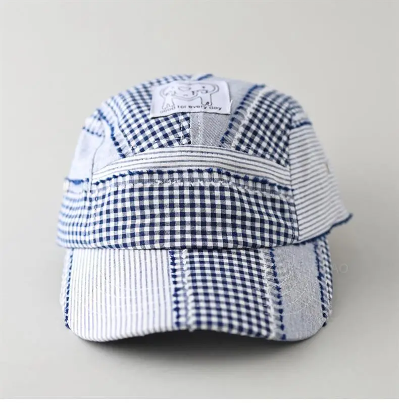 Japanese Plaid Baseball Cap Women Blue White — feature 2