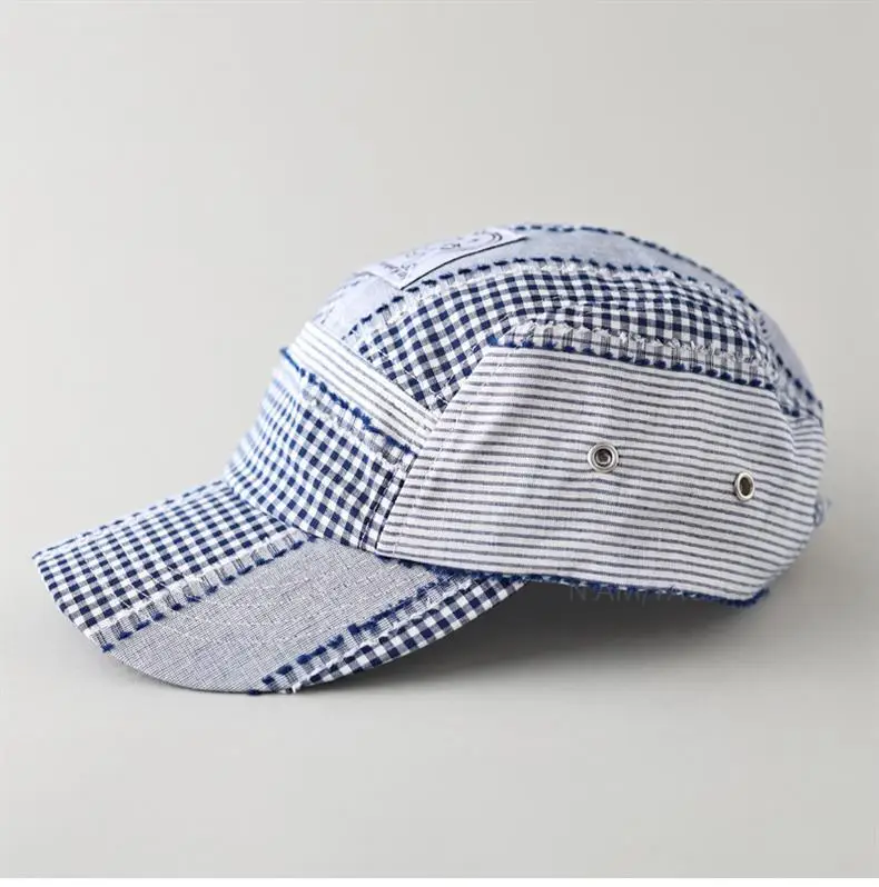 Japanese Plaid Baseball Cap Women Blue White — feature 4