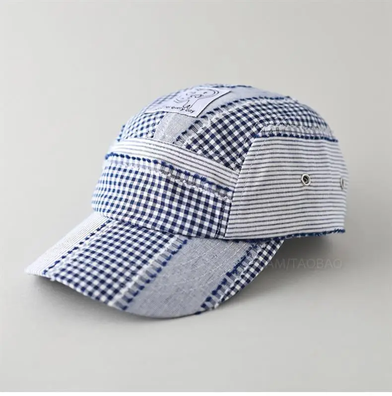 Japanese Plaid Baseball Cap Women Blue White — feature 7