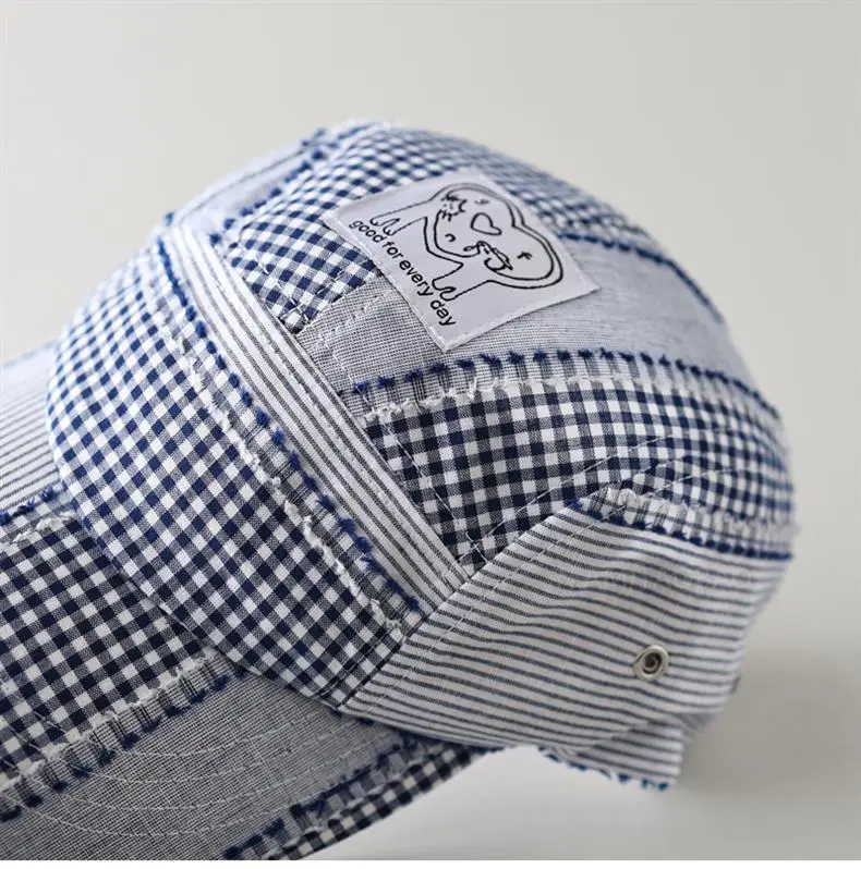 Japanese Plaid Baseball Cap Women Blue White — feature 9