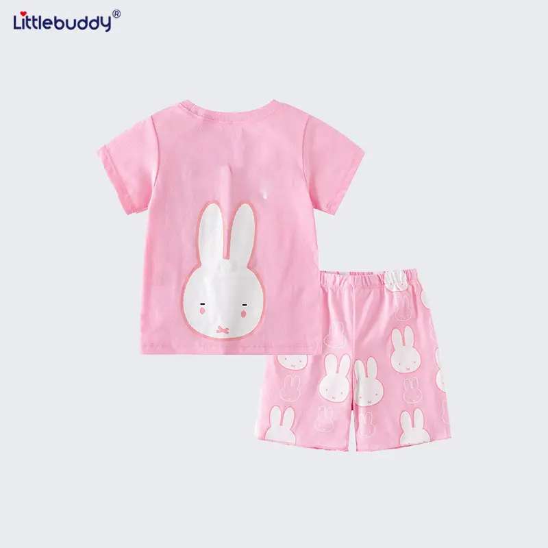 Pink Bunny Print Baby Shorts Set Pure Cotton - Image 3