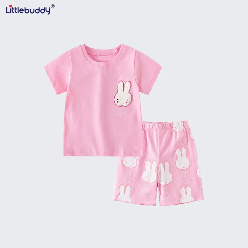 Pink Bunny Print Baby Shorts Set Pure Cotton - Image 4