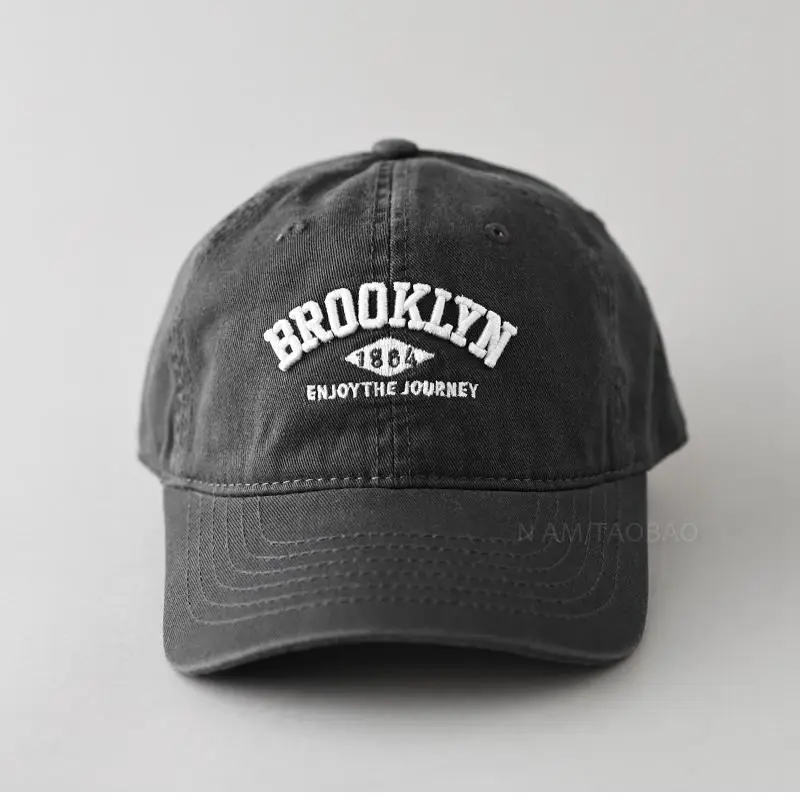 White Washed Cotton Baseball Cap with Old Letter Embroidery - Image 4