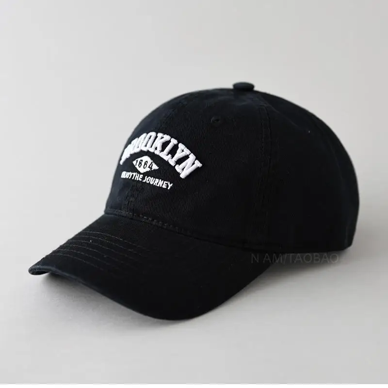 White Washed Cotton Baseball Cap with Old Letter Embroidery - Image 5