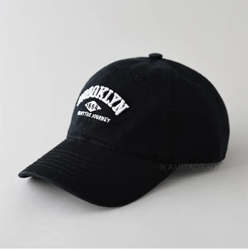 White Washed Cotton Baseball Cap with Old Letter Embroidery — feature 10