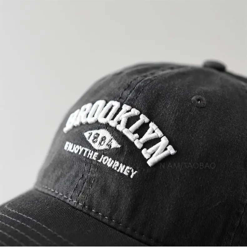 White Washed Cotton Baseball Cap with Old Letter Embroidery — feature 15