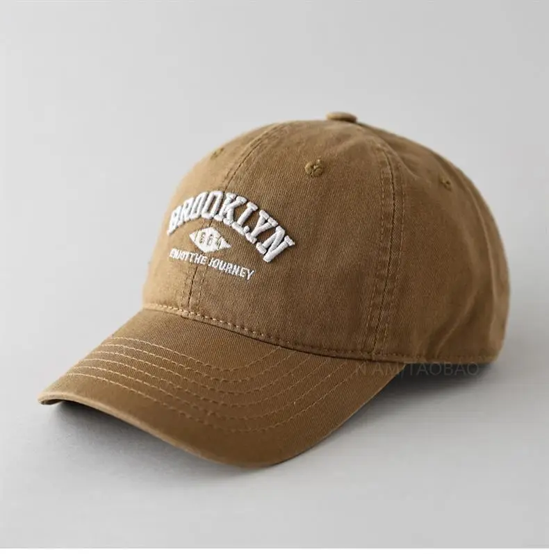 White Washed Cotton Baseball Cap with Old Letter Embroidery — feature 2
