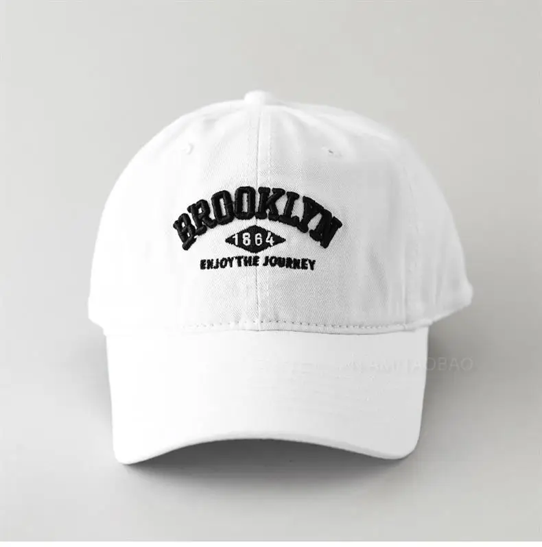 White Washed Cotton Baseball Cap with Old Letter Embroidery — feature 3