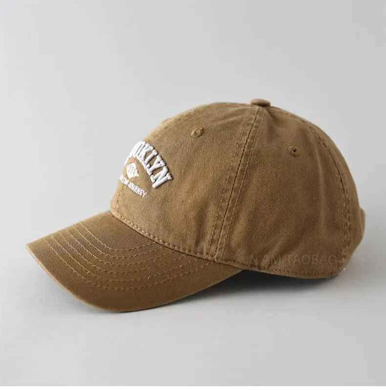White Washed Cotton Baseball Cap with Old Letter Embroidery — feature 4