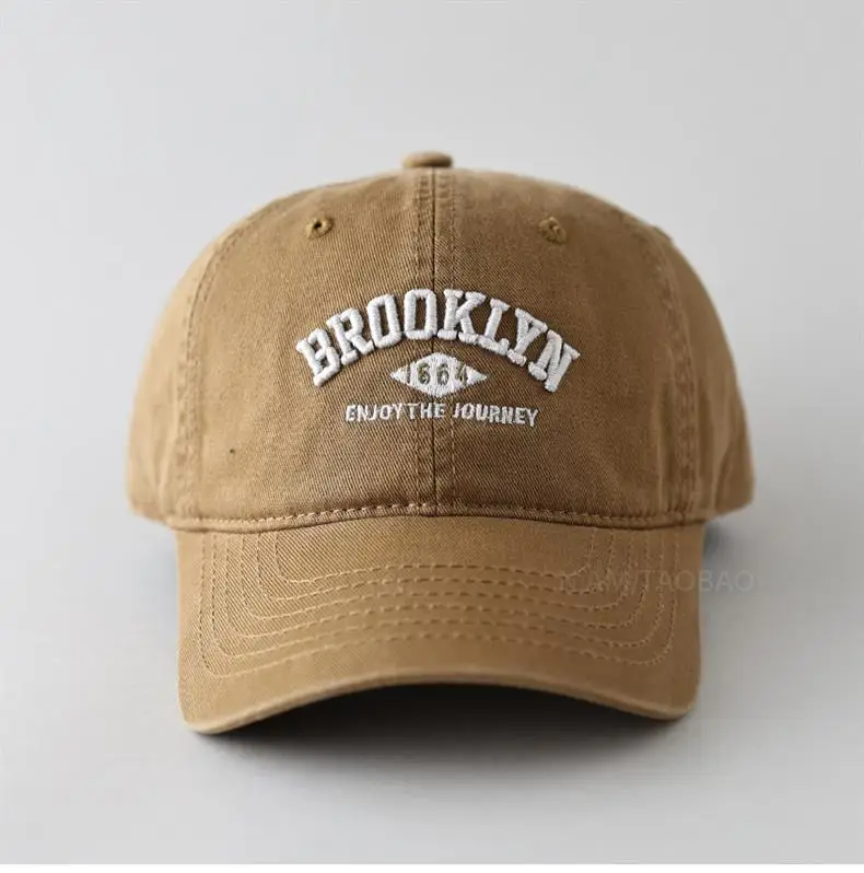 White Washed Cotton Baseball Cap with Old Letter Embroidery — feature 7