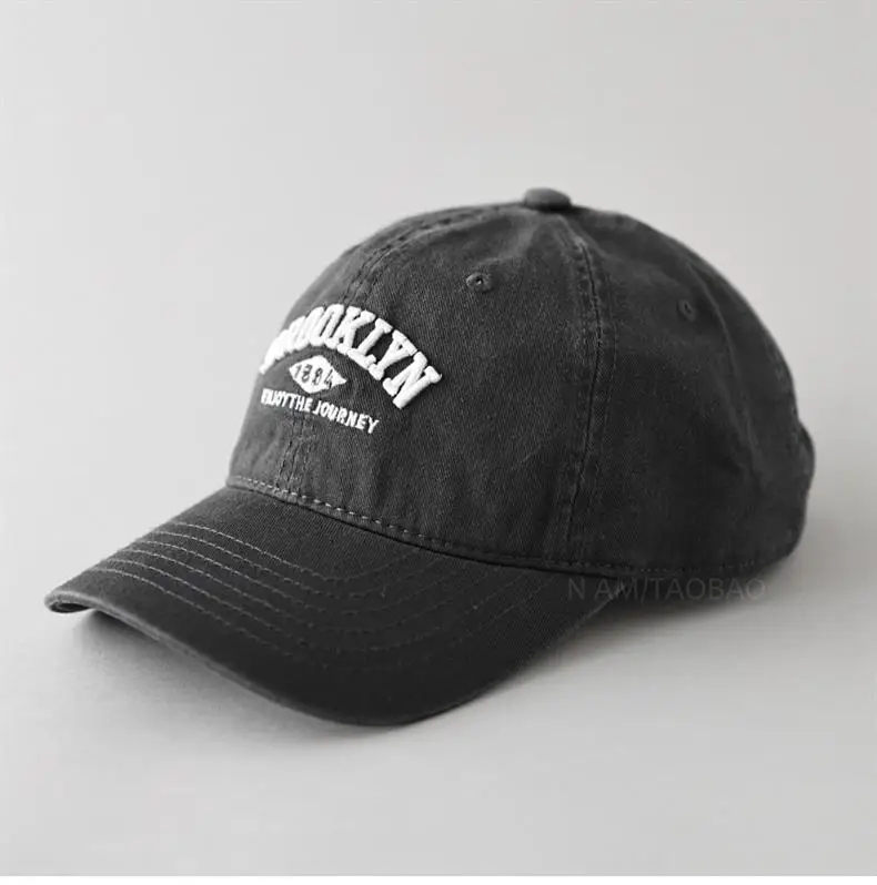 White Washed Cotton Baseball Cap with Old Letter Embroidery — feature 9
