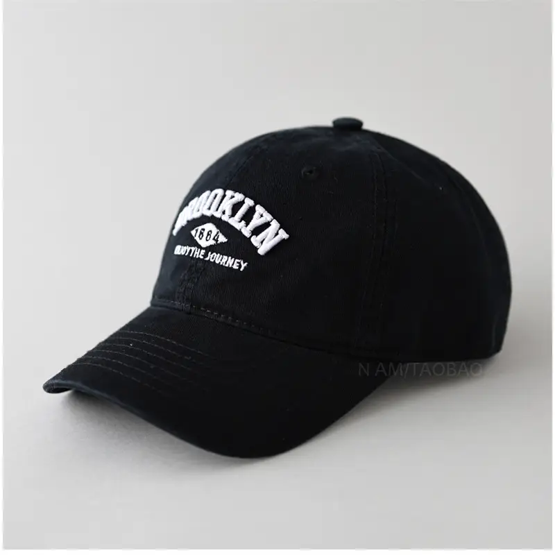 White Washed Cotton Baseball Cap with Old Letter Embroidery - Image 3