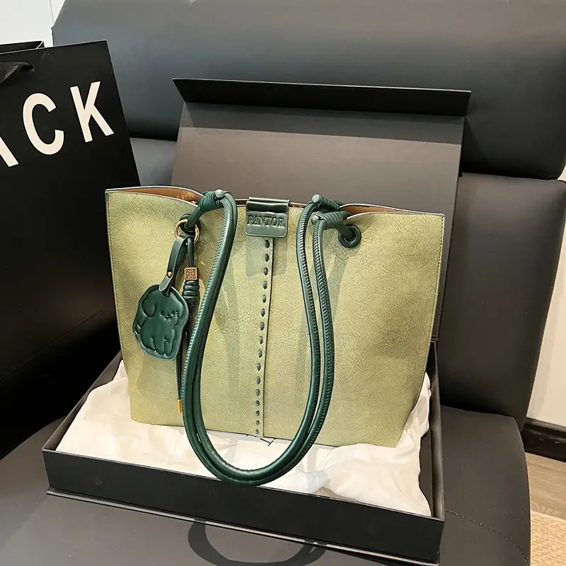 Women's Green Leather Shoulder Bag Large Capacity 2025 - Image 5