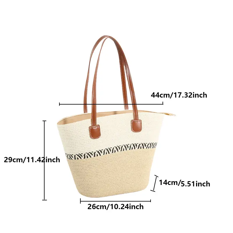 Women Straw Woven Shoulder Bag Large Capacity Seaside Style — feature 1