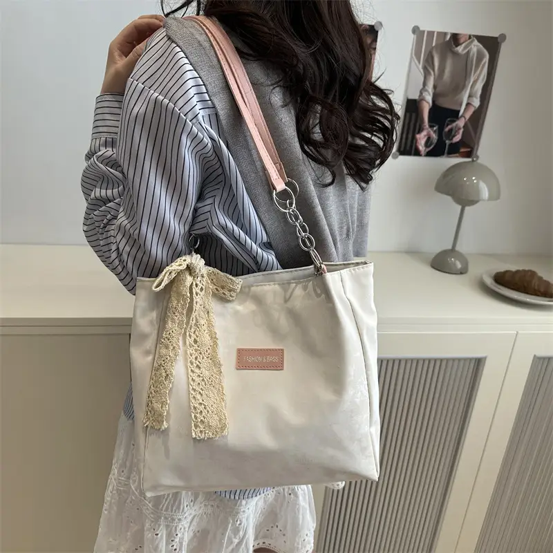 White Silk Chain Shoulder Tote Bag for Women - Image 5