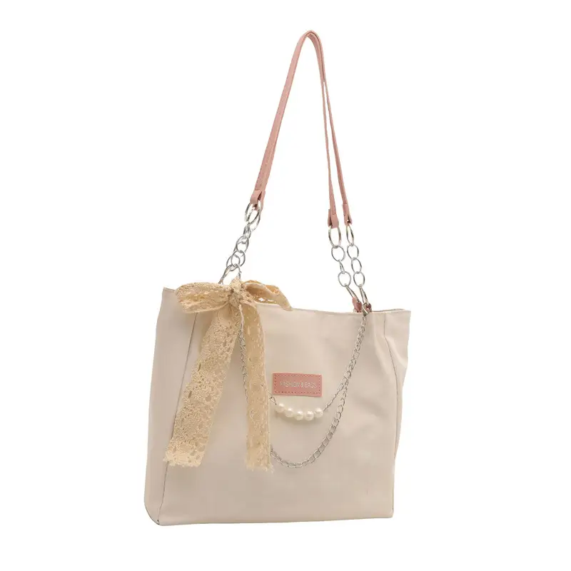White Silk Chain Shoulder Tote Bag for Women - Image 7