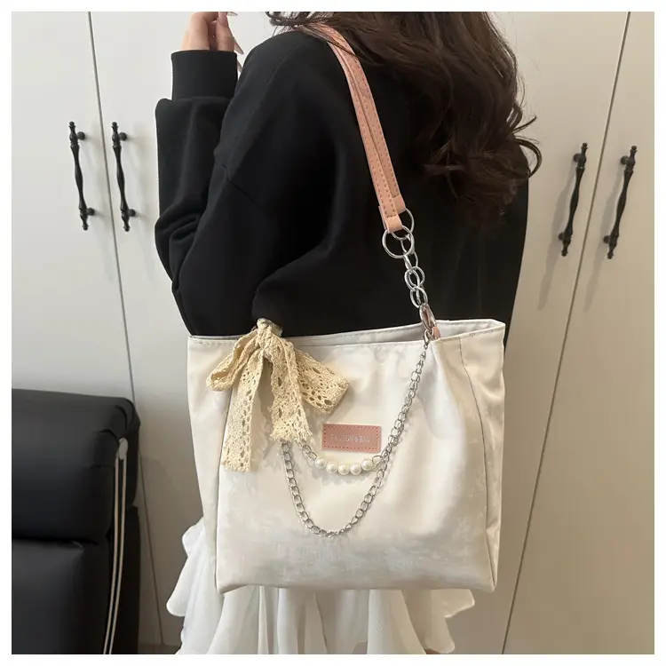 White Silk Chain Shoulder Tote Bag for Women — feature 12