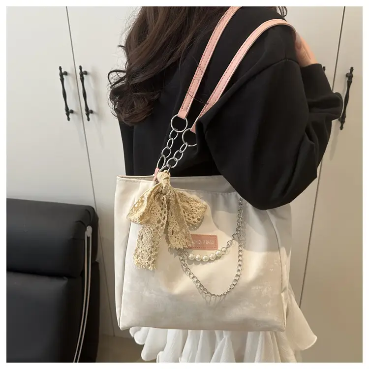 White Silk Chain Shoulder Tote Bag for Women — feature 13