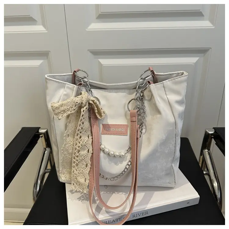 White Silk Chain Shoulder Tote Bag for Women — feature 16